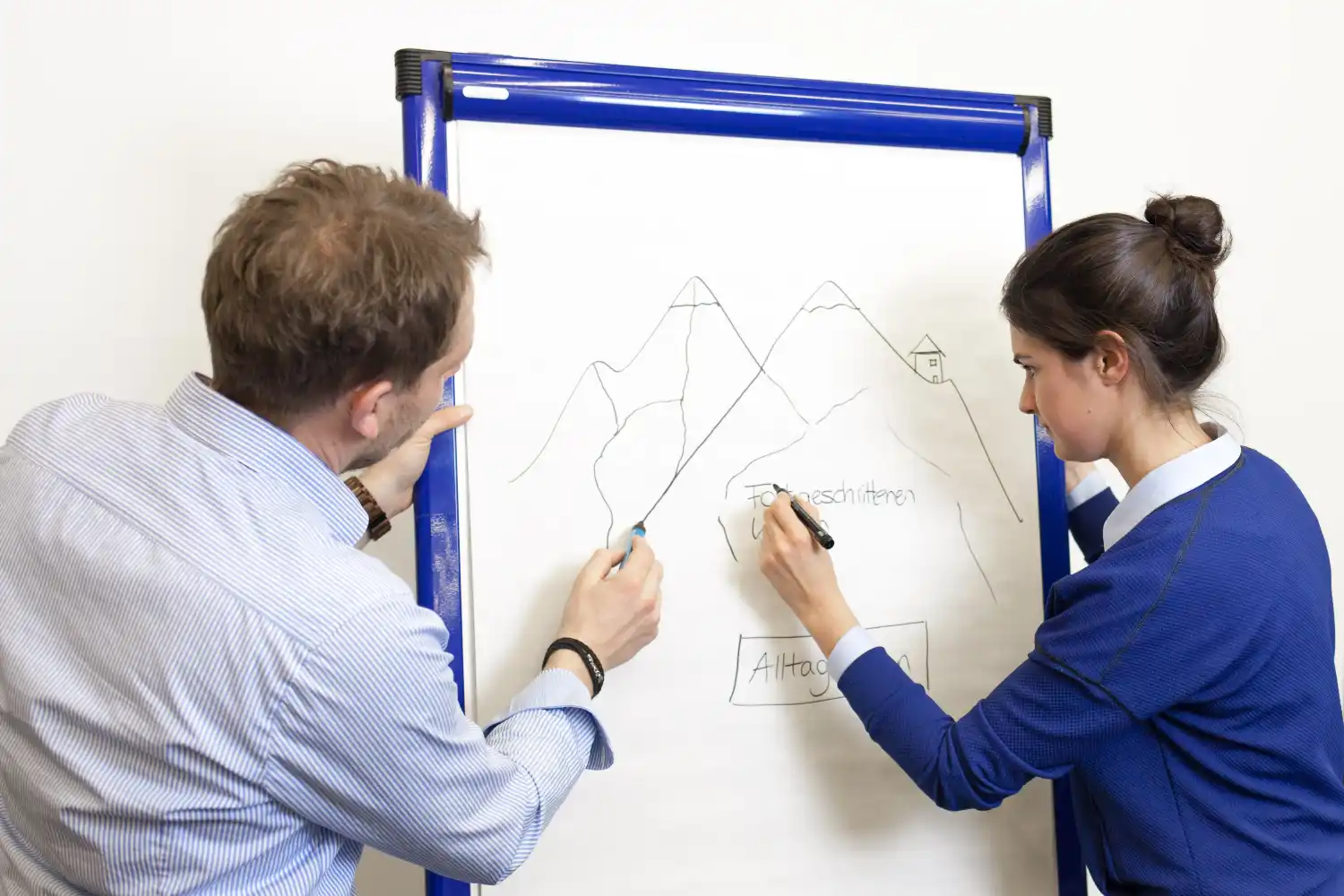 Stephan Schweyer-Wagenhals zeichnet einen Coachingplan auf dem Whiteboard